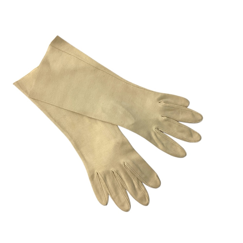 Vintage Ladies Gloves Beige Sueded fabric MEDIUM